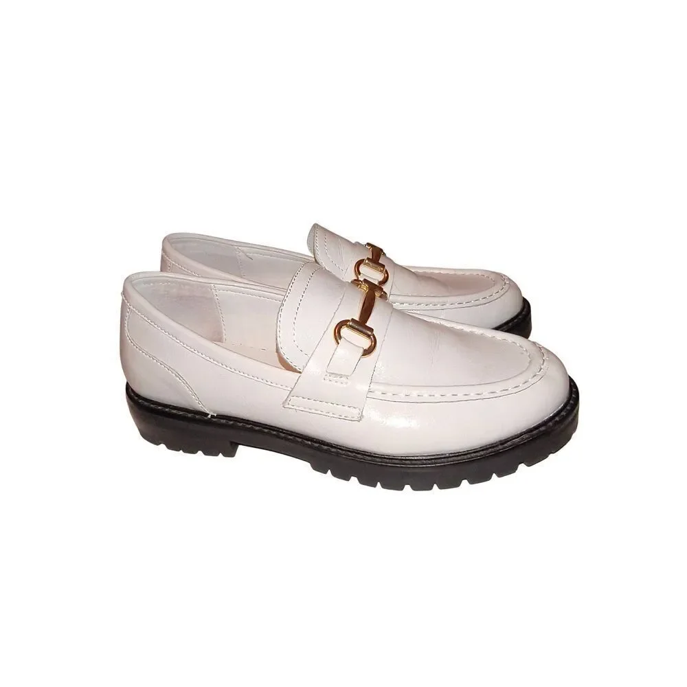 Steve Madden Women's Mistor Loafers white leather Size 9 Gold-tone horse bit har